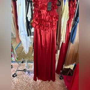 NWT Elegant Red Ruffle Backless Dress. Size S, M, L.